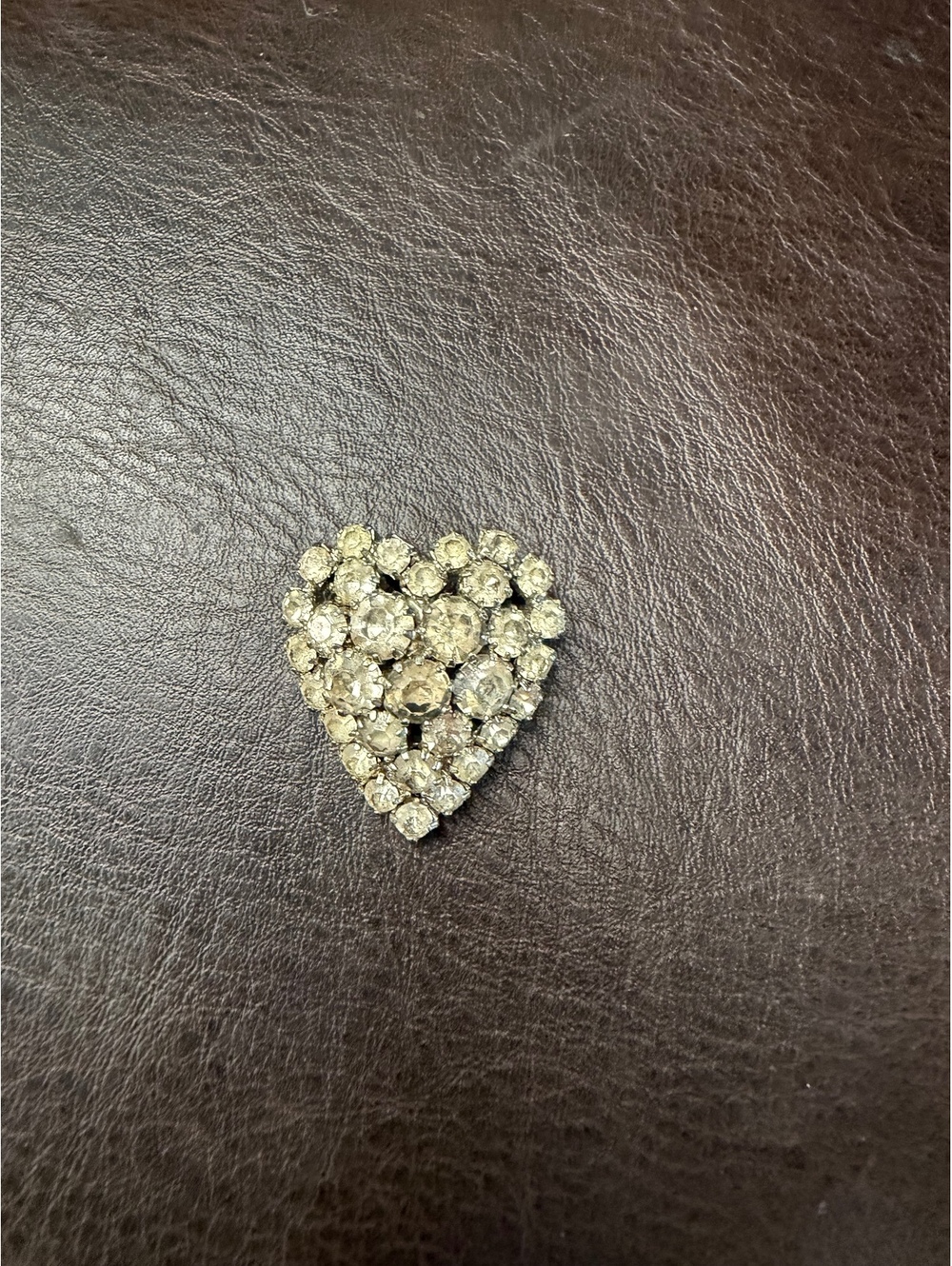Vintage Heart-Shaped Clear Rhinestone Brooch Pin